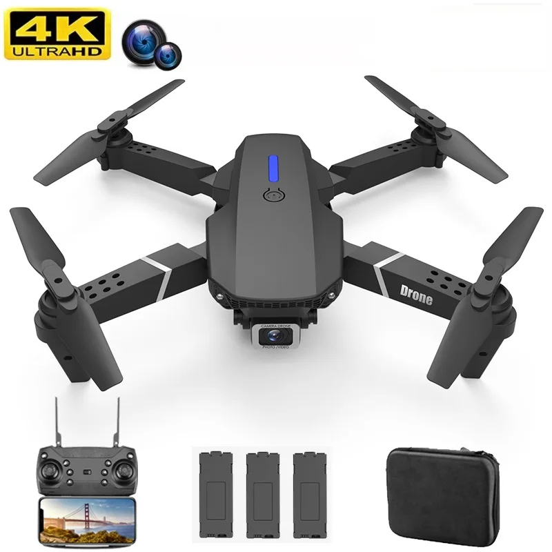 NM58821   Quadcopter E88 Pro Wi-Fi FPV Drone with Wide Angle HD 4K 1080P Camera Height Hold RC Foldable Quadcopter Drone Gift Toy - Black & White