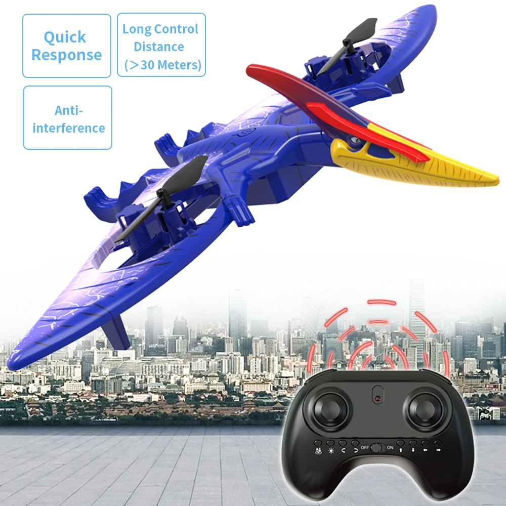 NM58863 Mini Drone Dinosaur Remote Control Aircraft 2.4G Radio Control Helicopter Pterosaur Drone RC Plane Kids Flying Birthday Toys - Blue