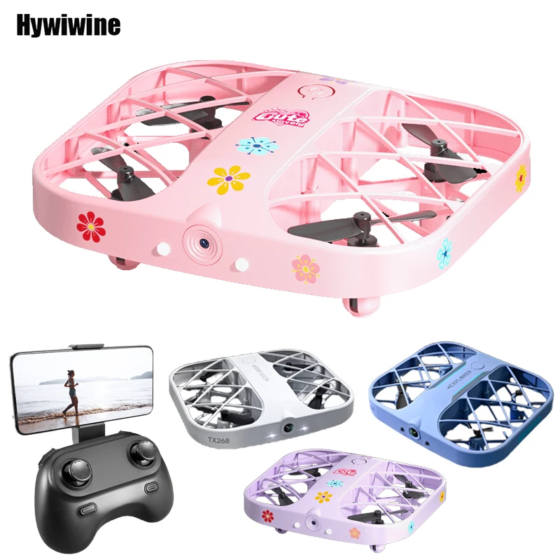 NM58997 H107 Mini Grid Drone 360 Deg Obstacle Avoidance 8K HD Camera Brushless Motor GPS Return Polychrome Quadcopter Drone RC Toys - White & Blue