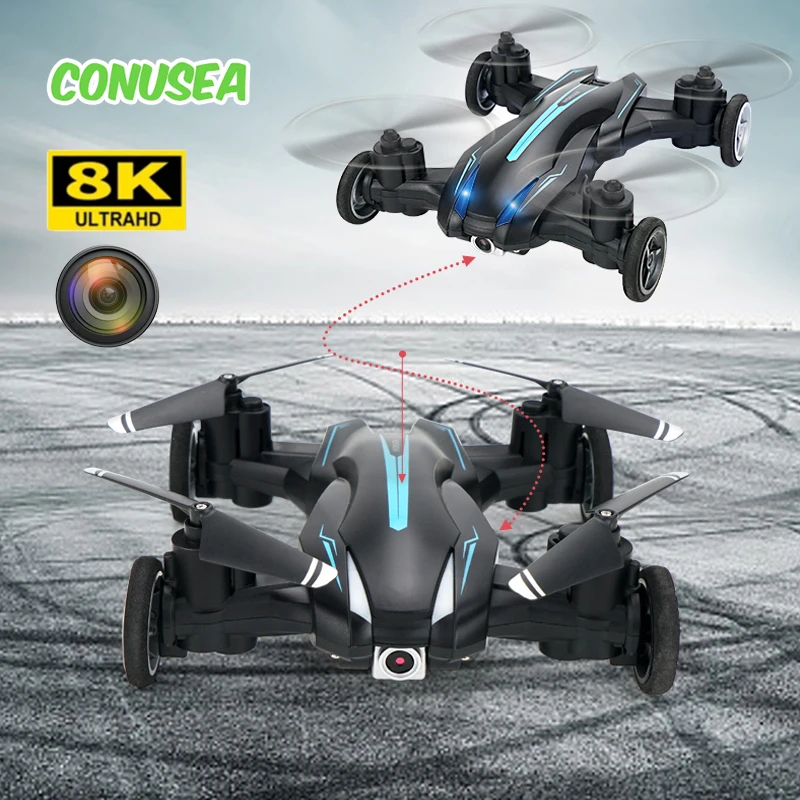 NM59029 H103W Drone FPV Mini Drones with Camera HD 8K Land Air Dual Mode RC Plane Helicopter Remote Control Aircraft Drone Toys Boys - Yellow & Blue