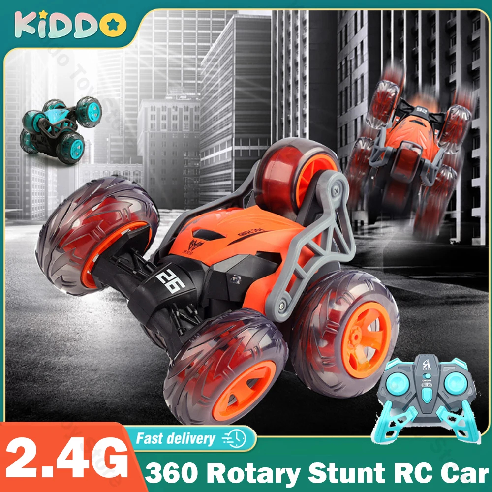 NM59037 Cars 360 Rotary Stunt Car 5 Wheel Dump Truck Car High Speed Climbing Buggy Electric Vehicle Remote Control Car Toy 2.4G Gifts - Orange & Blue