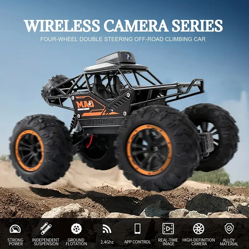NM59051 Control Car with Camera Wi-Fi HD Camera, 2.4Ghz 1 by 18 Scale Off-Road Remote Control Truck Monster Trucks for Boys 8-12