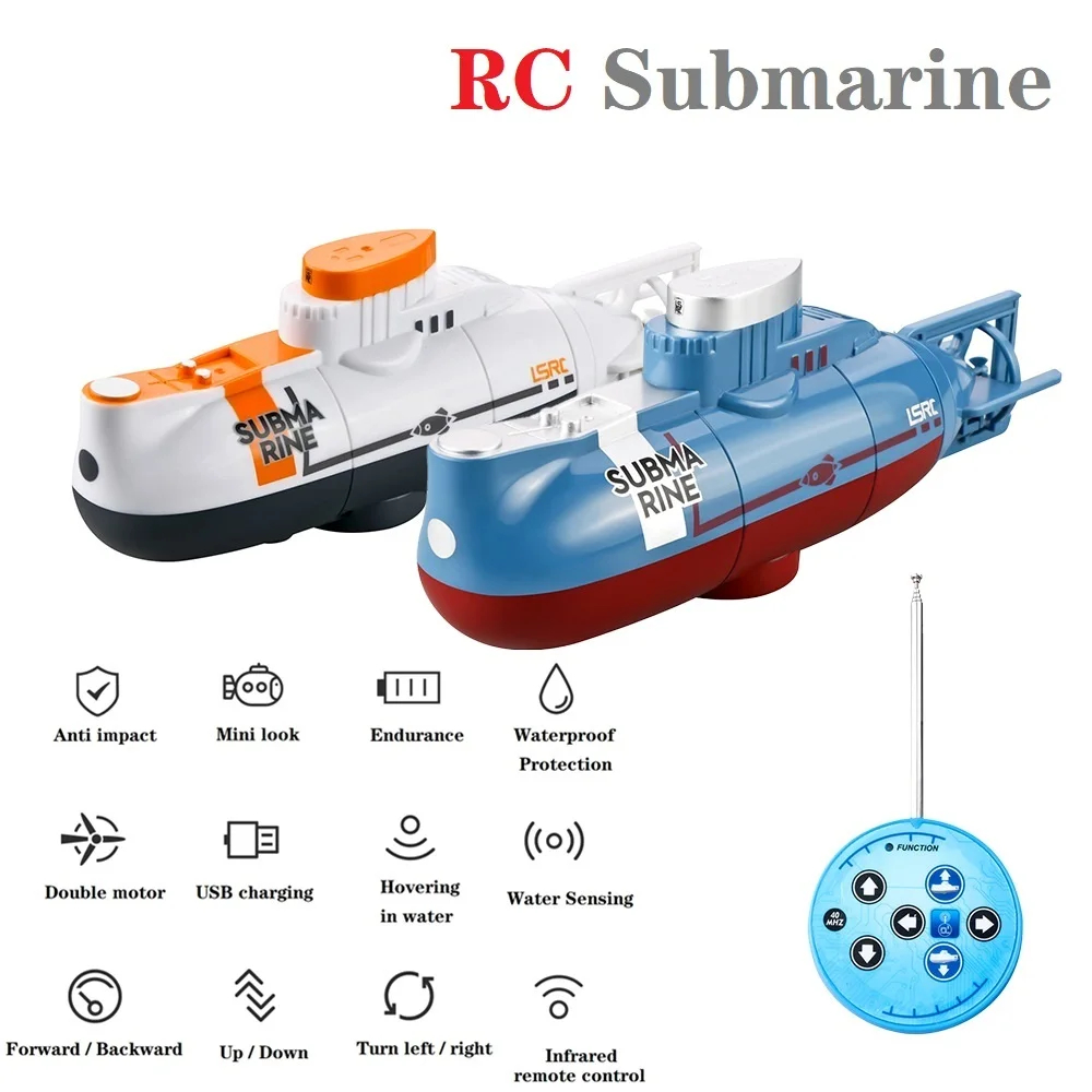 NM59256 RC Submarine Remote Control Boat Waterproof Diving Toy Simulation Model Gift for Kids Boys Girls Gift Military Education - Blue & White
