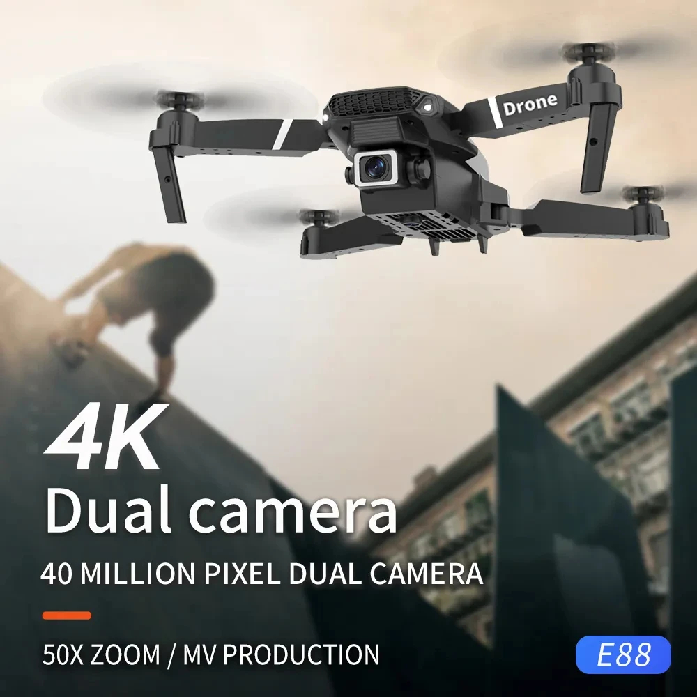 NM59302 Pro Drone 4K 1080P FPV Wi-Fi Wide Angle HD Camera RC Foldable Quadcopter Height Hold Professional Drone Toys Kids Gift - Black & Gray