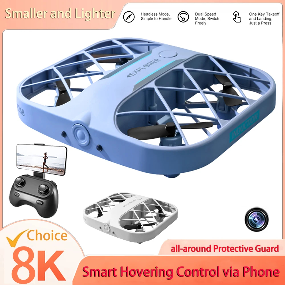 NM59305 H107 RC Mini Grid Quadcopter Drones Wi-Fi Professional 4K 8K Camera Helicopter Drone 360 Degree Flip Remote Control Gift Toy - White & Blue