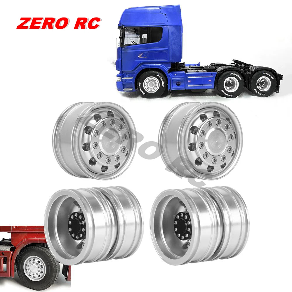 NM59334 1.75 in. Powered Hub Front Rear Wheel for Tamiya 1 by 14 RC Tractor Tow Drag Trailer Truck R620 Upgrade Parts - Black & Silver
