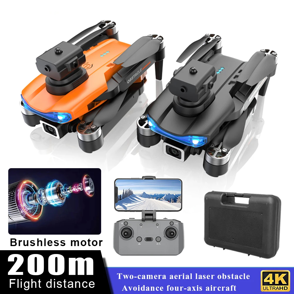 E99S RC Drone Wi-Fi 4K Dual Camera 360 Deg Obstacle Avoidance Brushless Motor GPS Return RC Quadcopter FPV Drone with Camera Toy - Black & Orange