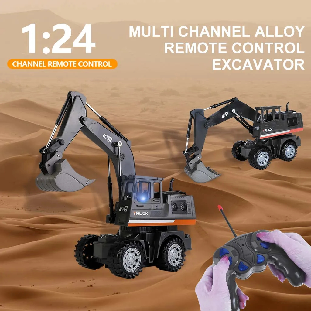 NM59363 5CH RC Truck Vehicle Children Toy 4WD Remote Control Engineering Car Metal Head Excavator Trucks Toys for Boys Kids Gifts