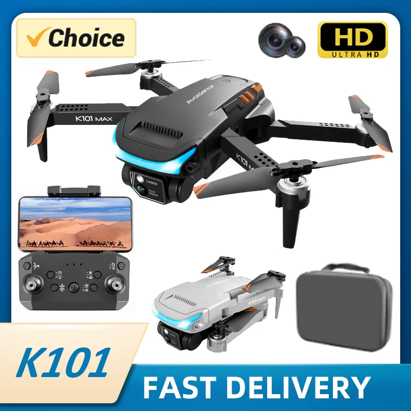 NM59446 K101 Max Drone Professional Dual HD Camera Aerial Photography FPV Helicopter Obstacle Avoidance Foldable RC Quadcopter Toy - Black & Gray