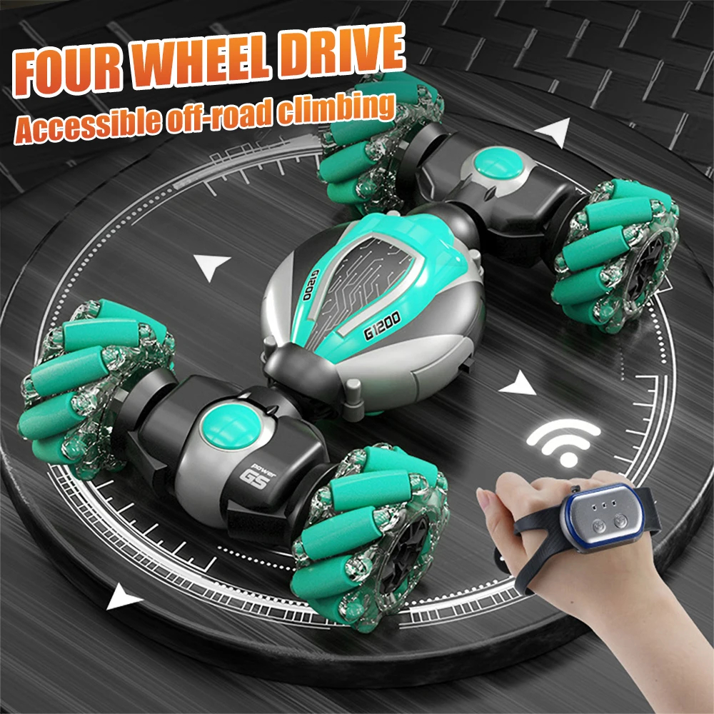 NM59464 Toy Gesture Off-Road Vehicle Stunt Vehicle Twisted Induction Deformation Remote Control Vehicle High-Speed Boy Car Toy Gift - Green & Blue