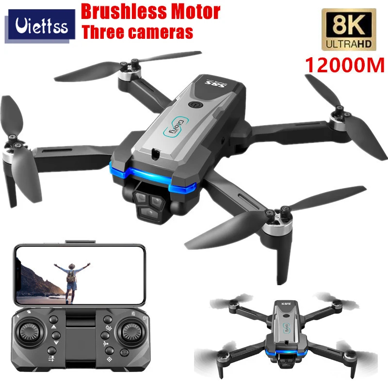 NM59803 S8S RC Drone 8K Professional Wide Angle Three HD Camera Optical Flow Drone Obstacle Avoidance Wi-Fi Foldable Quadcopter