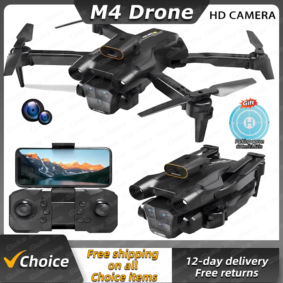 NM59868 Drone 4K Professional with Wide Angle Triple HD Camera Foldable App Remote Control Helicopter Wi-Fi FPV Height Hold Apron