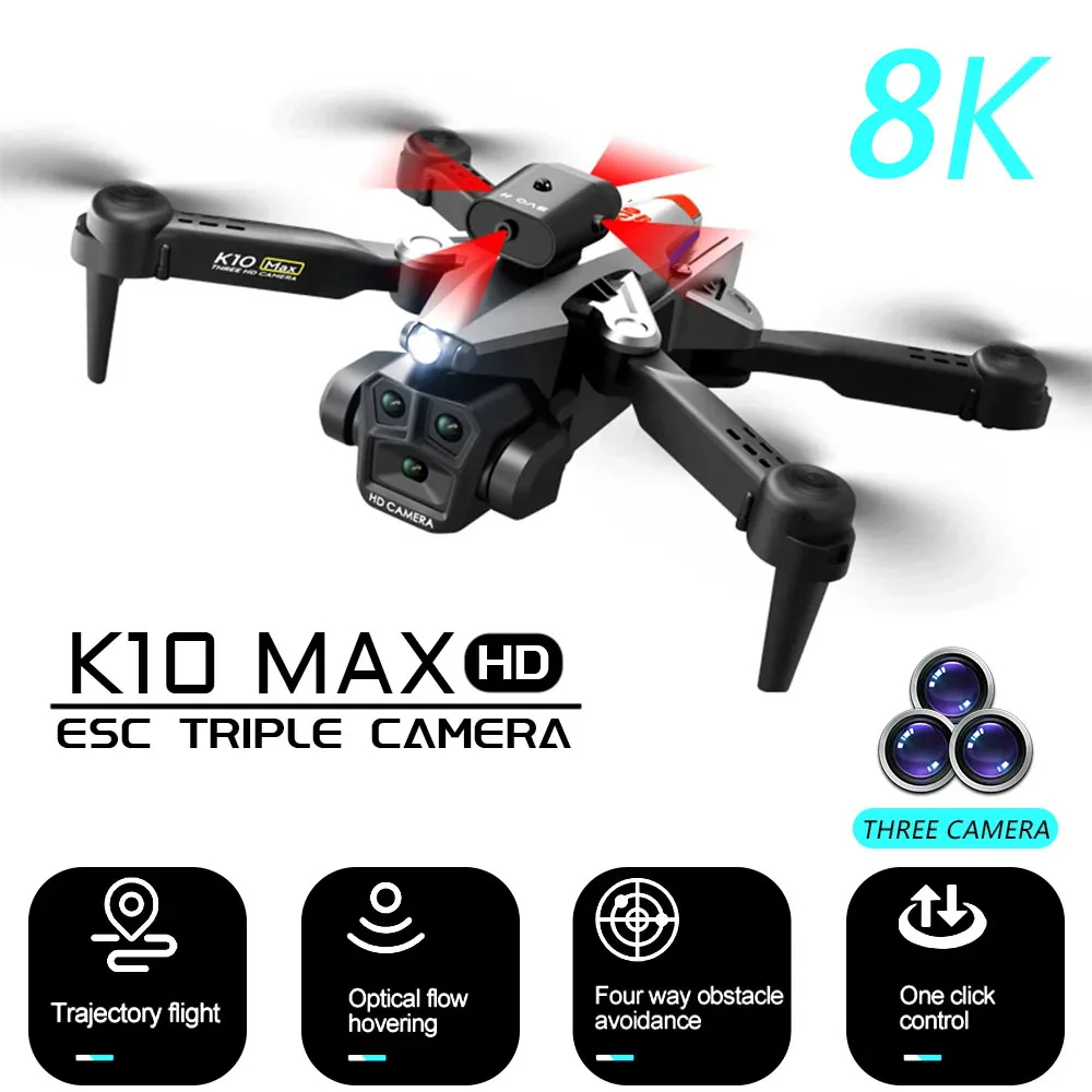 NM59931 K10 Max-E88 8K Triple Camera Professional Drone Optical Flow Obstacle Avoidance RC Flyer Kids Toys 360 Deg Aerobatic Helicopter