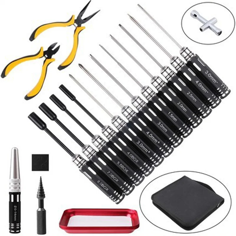 NM60074 23 in 1 RC Tools Kits Screwdriver Pliers Hex Sleeve Socket Repair Box Set for Repairing RC Airplanes RC Car Model Toys