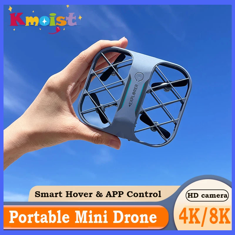 NM59782 H107 Grid 8K Real-time Image Transmission Mini Pocket Small Quadcopters Remote Control Plane Drone Toys for Boys Kids Gift - White & Blue