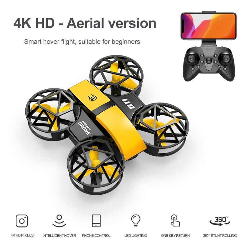 NM59912 Flip Mini RC 3D Flip 4KHD Drone Helicopter Altitude Hold 2.4G 4 Axis Remote Control Quadcopter Kids Toy UAV with Lights -  UNO1RC