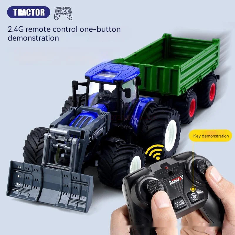 NM59957 Tractor Trailer Alloy Transport Vehicle Engineering Vehicle Farmer Simulation Farm Toys with LED Headlight Farming Simulator
