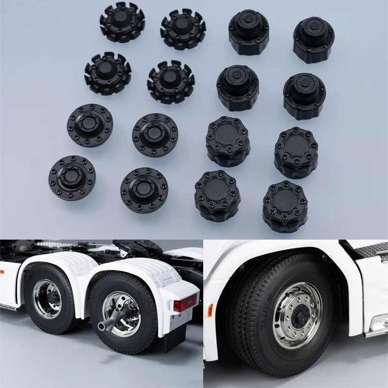 NM59986 Scale Hubcaps Spindle Head Wheel Axle Head Cover for Tamiya RC Dump Truck Scania 770S 56368 R620 Volvo Benz Man Car - Black