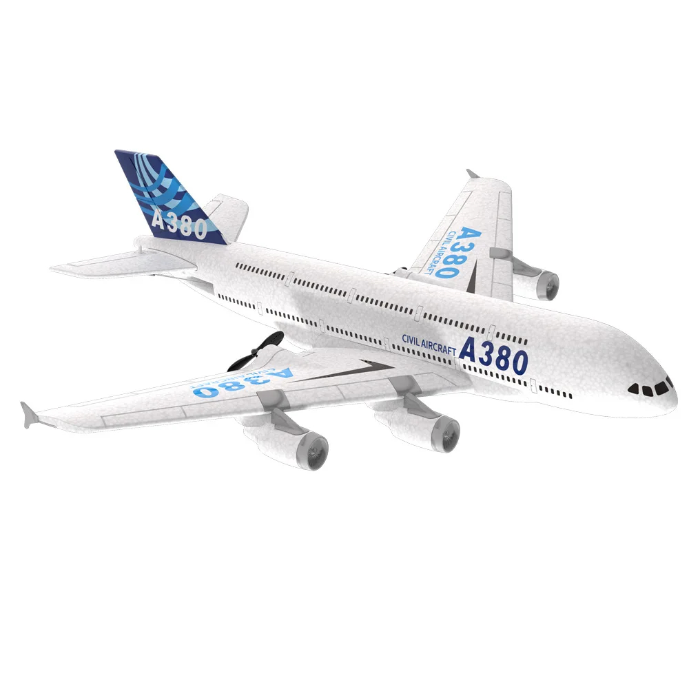 NM59920 Plane A380 Foam Glider Remote Control Airplane Aircraft Fixed Wing Aircraft Gyroscope Model Flying Toys for Boys Kids Gift - Blue & Red