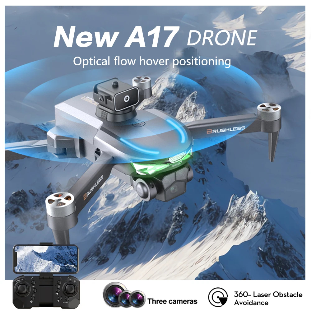 Drone Wi-Fi FPV 360 Deg Laser Obstacle Avoidance 4K HD Dual Camera Brushless Motor Optical Flow Localization RC Quadcopter Toys - Gray & Silver
