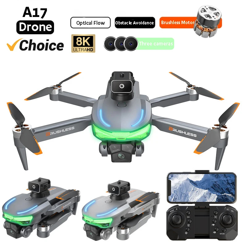 NM59972 Professional Drone 2024 A17 with Three Camera Drone 4K Aerial Photography Obstacle Avoidance Helicopter Quadcopter Toys Gift