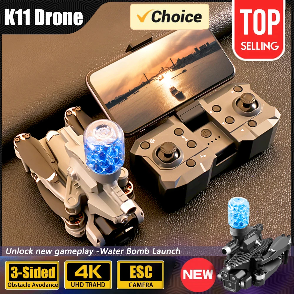 NM60187 Max Drone Water Bombs 4K HD Three Camera 360 Deg Laser Obstacle Avoidance Brushless Motor GPS Return RC Quadcopter Drone Toys - Black & Gray
