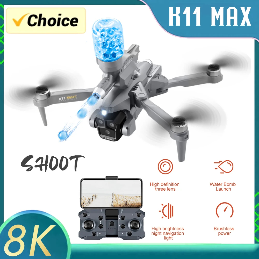 NM60212 Camera Obstacle Avoidance Foldable Quadcopter K11 Max 8K Drone with Water Bombs Professional Aerial Photography Aircraft - Black & Gray