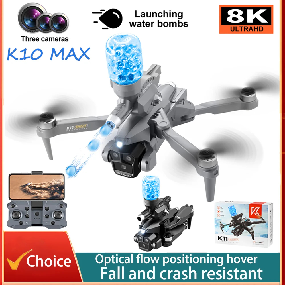 NM60221 Brushless Drone Water Bomb Flash Three Camera Light Stream Bombing Aerial Photography Remote Control Quadcopter Aircraft - Black & Gray