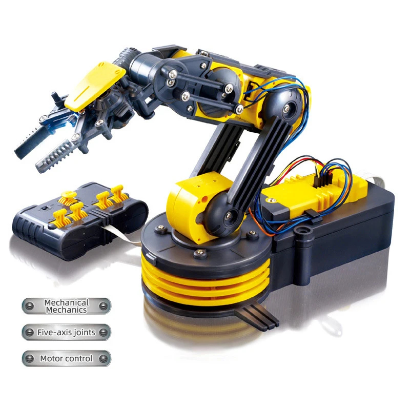 NM60423 Electric Remote Control Mechanical Arm Manipulator Scientific Experiment Assembling Childrens Educational RC Toys Gift - Red & Yellow