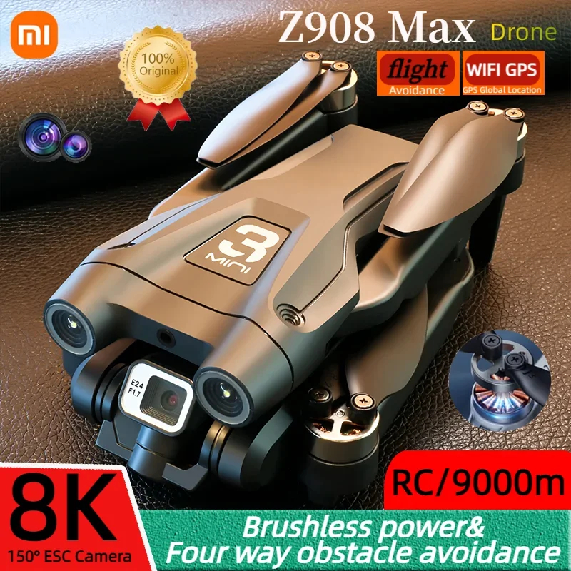 NM60676 Z908 Pro Max Drone Brushless Motor 8K Professional Dual Cameras GPS Wi-Fi HD FPV Obstacle Avoidance Quadcopter RC 9000 m - Black -  UNO1RC