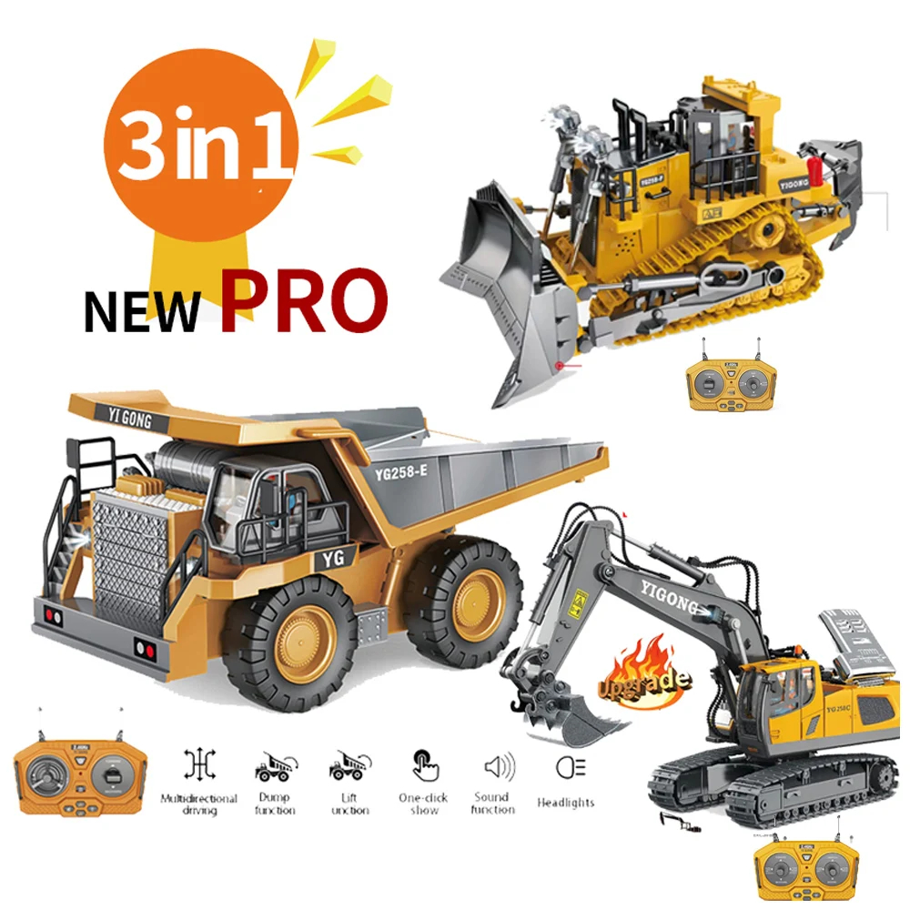 NM60817 9CH RC Alloy Dump Truck Car RRO Engineering Vehicle for Klift Heavy Excavator Remote Control Car Boys Toys Childrens Gifts - Yellow & Black