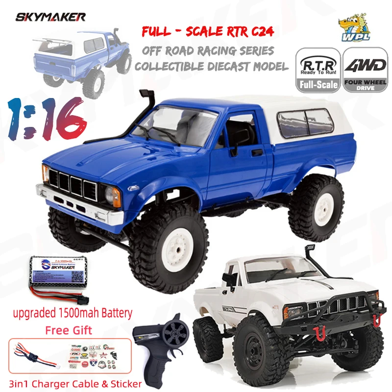 NM60941 C24-1 Full Scale RC Car 1-16 2.4G 4WD Rock Crawler Electric Buggy Climbing Truck LED Light On-road 1 by 16 for Kids Gifts Toys - White