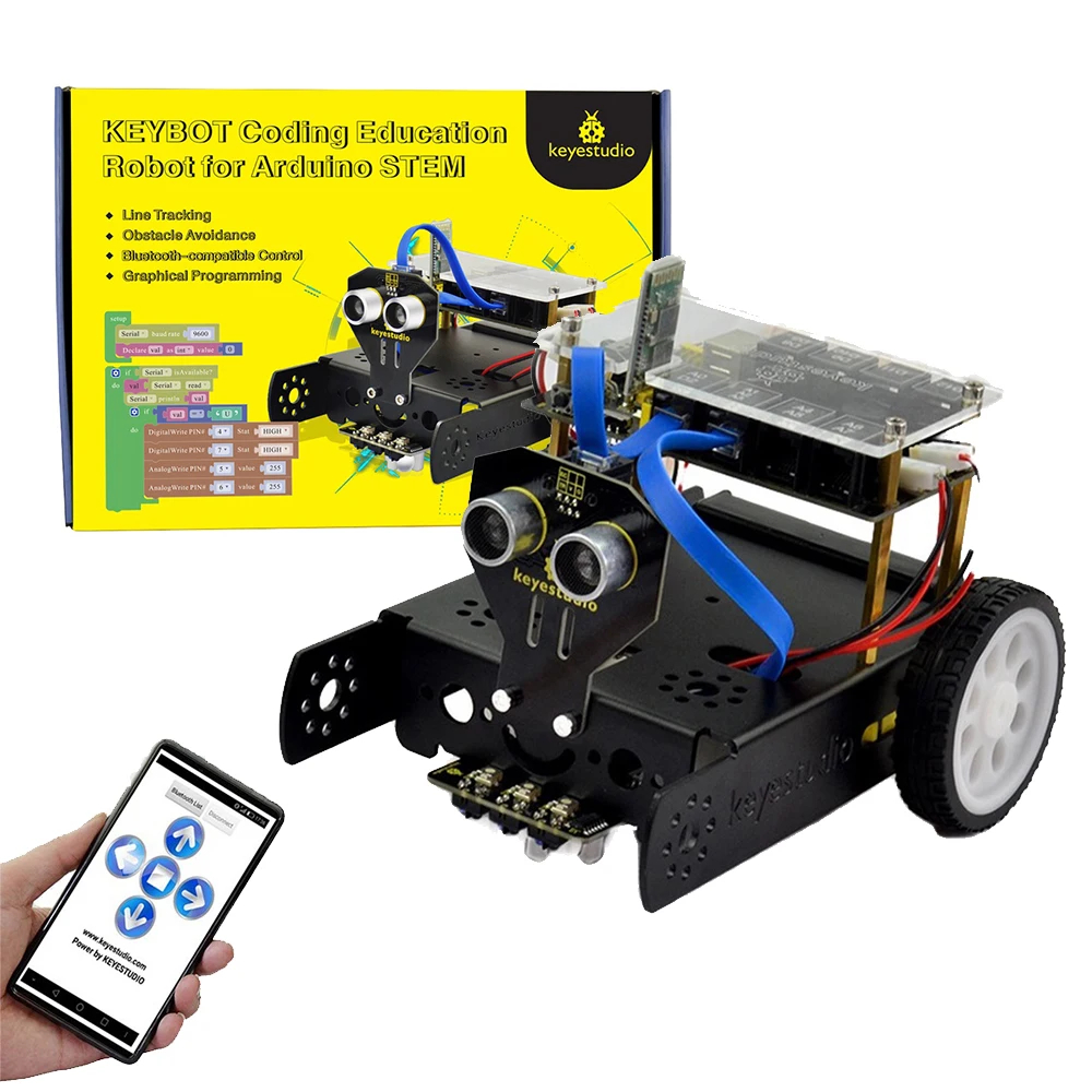 NM61012 KEYBOT Programmable STEM Education Robot Car Kit TB6612 Driven RJ11 Control for Arduino Robot Graphical Programming