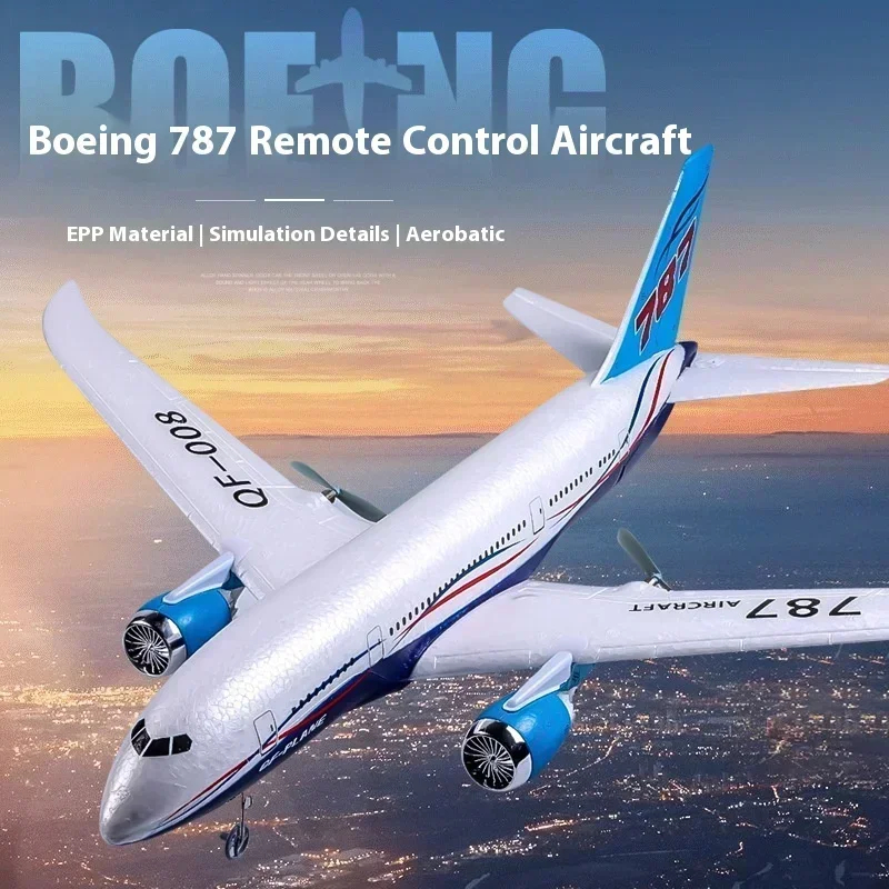 NM60856 Boeing 787 Glider Qf008 2.4G Electric Remote Control Plane Three-Channel Fixed Wing Aircraft Passenger Jet Model Toy Kid Gift - Blue