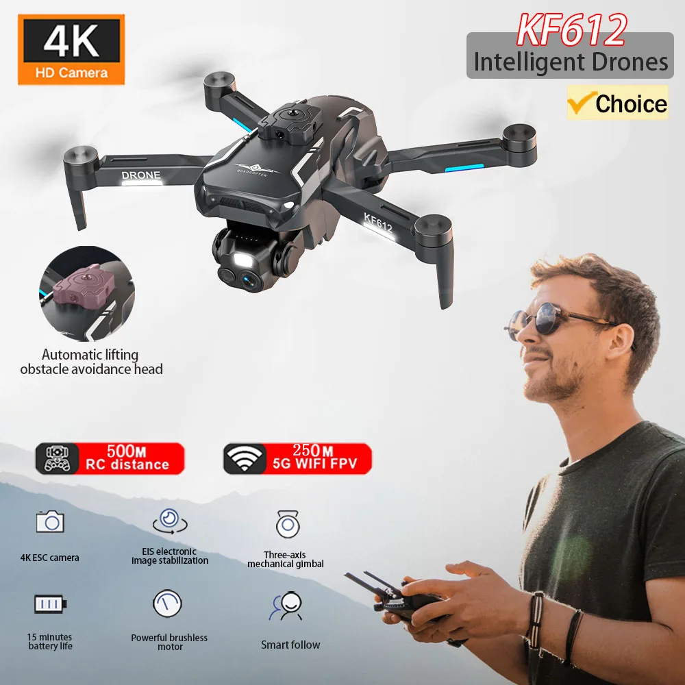 NM60862 KF612 4K Dual Camera Drone Laser Obstacle Avoidance Quadcopter Optical Flow FPV Brushless Helicopter RC Children Toys