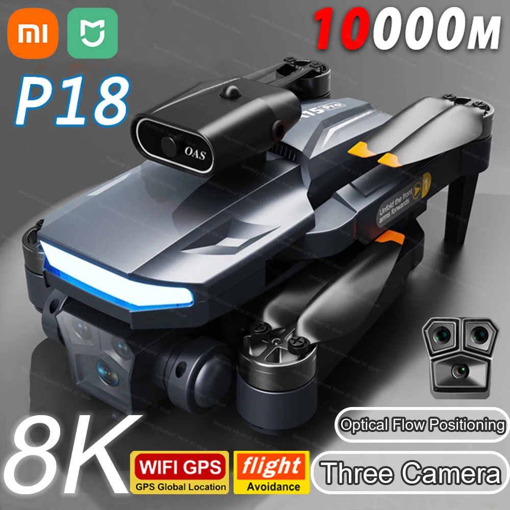 NM60883 MIJIA P18 Drone 8K HD Triple Camera GPS Optical Flow Positioning Obstacle Avoidance Photography Foldable Quadcopter Drone