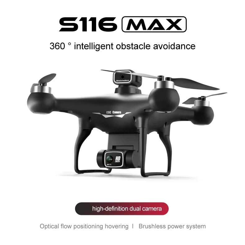NM60933   Professional S116 Max Drone GPS 4K Wi-Fi FPV 360 Deg Obstacle Camera Avoidance Brushless Motor RC Quadcopter Mini Drone Toy - Black & White