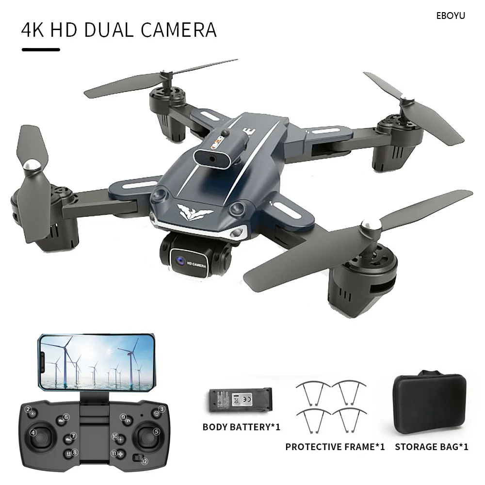 NM60965 H109 RC Drone Plus 4 Sides Avoid Obstacle Wi-Fi FPV ESC 4K Dual Cams Optical Flow Altitude Hold Return RC Quadcopter Drone - Black & Orange