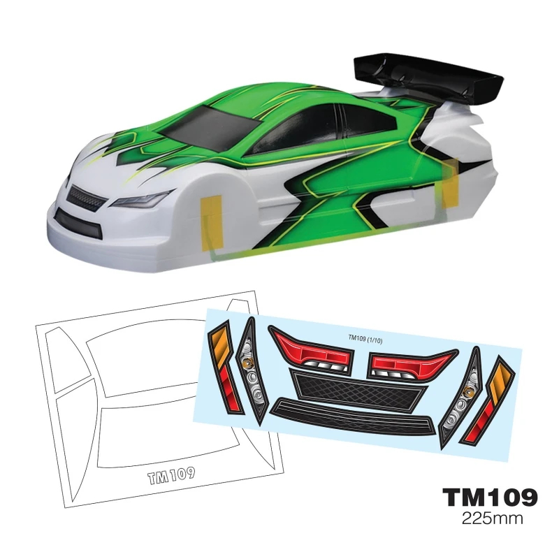 NM60980 225 mm RC Bodies 1 by 10 Clear Lexan Body with Rear Wing Plus Light Decal Sheet for Mini Car Chassis RC Drift Car On-Road Racing Model