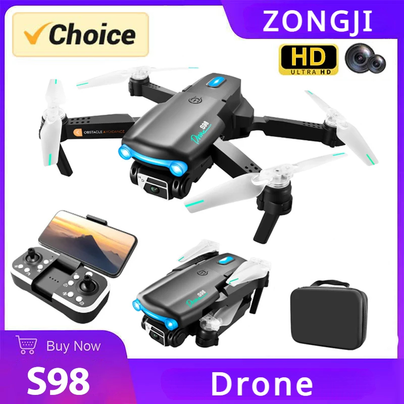 NM61177 Drone 4K HD Dual Camera Foldable Quadcopter Four-Sided Obstacle Avoidance Cool Breathing Lights Helicopter - Black & Gray