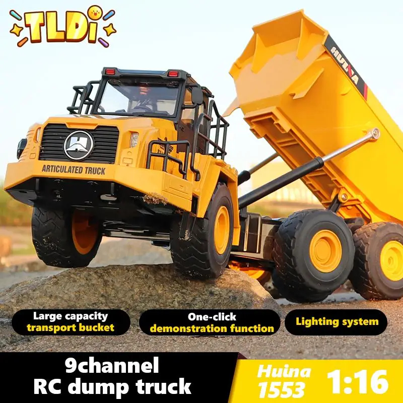 NM60557 1-16 RC Car 9 Channel Remote Control Trucks with Light Radio-Controlled Dumper Tractor Electric Model Toys Children Gift - Yellow