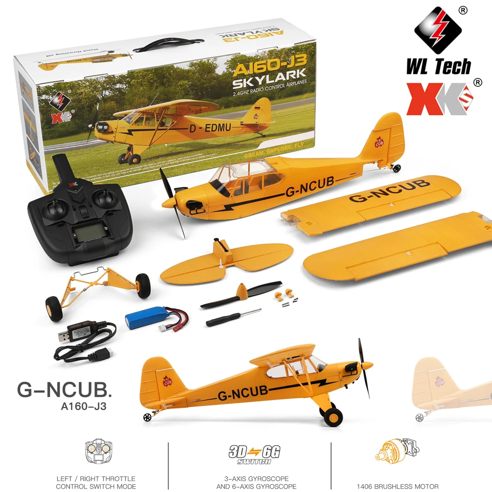NM61498 WLtoys XKS 2.4G RC Plane 650 mm Wingspan Brushless Motor Remote Control Airplane 3D & 6G System Foam Toys for Children Gift - Yellow