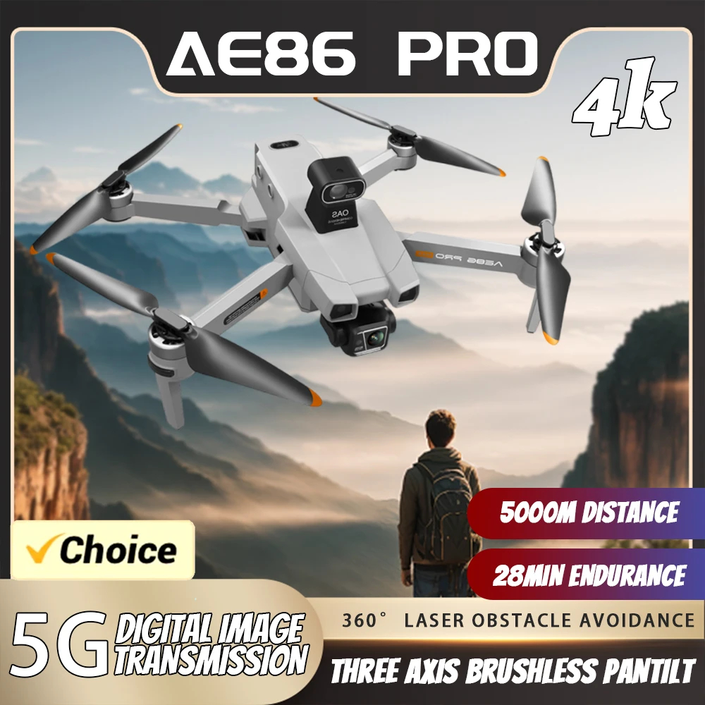 NM62454 AE86 Max Drone Professional 360 Deg Obstacle Avoidance Dual HD Camera 5G Brushless Motor Foldable Quadcopter Gifts Toys - Black & Gray