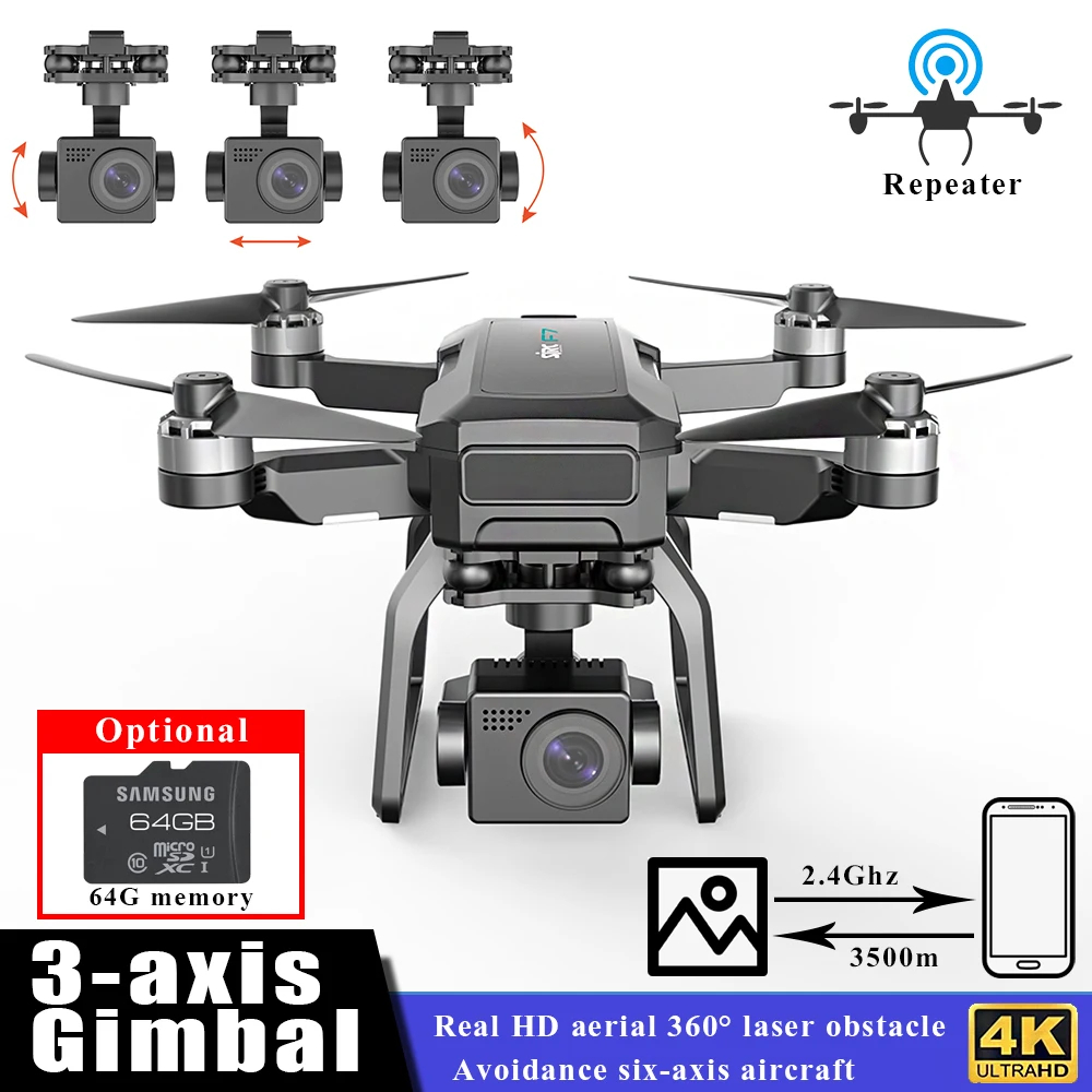 NM62457 3-Axis PTZ Drone with Repeater Real 4K HD Camera Professional Aerial Photography GPS Dual Positioning Folding FPV Quadcopter - Silver Gray