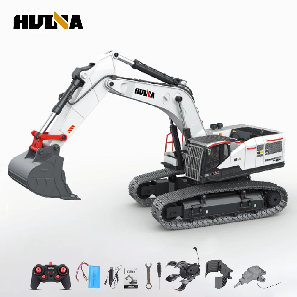 1594 Full Metal Remote Control Excavator 1 by 14 Electric Heavy Duty 22 Channels RC Excavator for Children Toys Model - Brown, Yellow & White