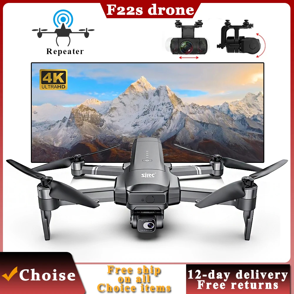 NM62549 F22S Drone with Camera Professional 2-Axis Gimbal 4K Dual Camera 5G Digital Image Transmission GPS Drone RC Quadcopter - Silver & Gray