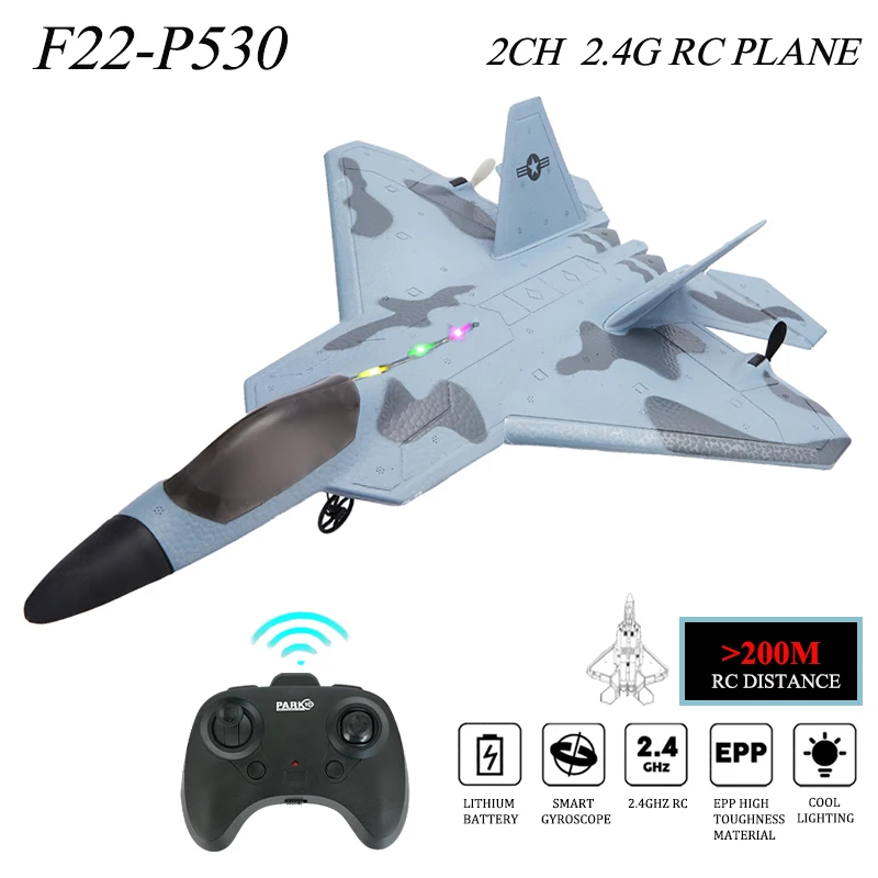 NM58241 Top P530 2.4G 2CH RC Airplane Raptor F22 Warplane Version LED Light with Gyroscope Toys A Gift for Boys with Easy Flying