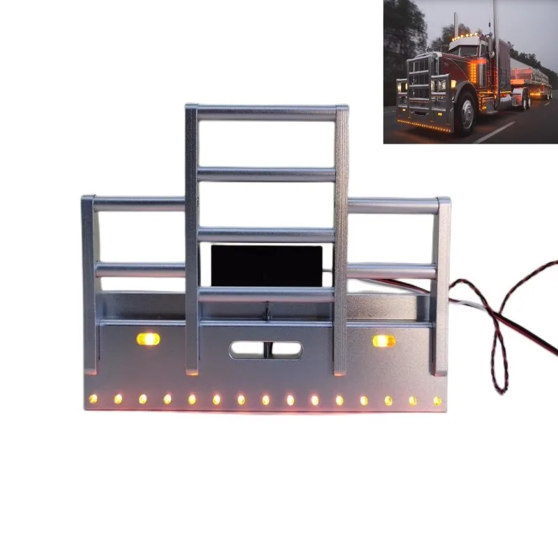 NM61778 1 by 14 Tamiya RC Truck CNC Metal Front Bumper Lamp with LED Light - White & Orange