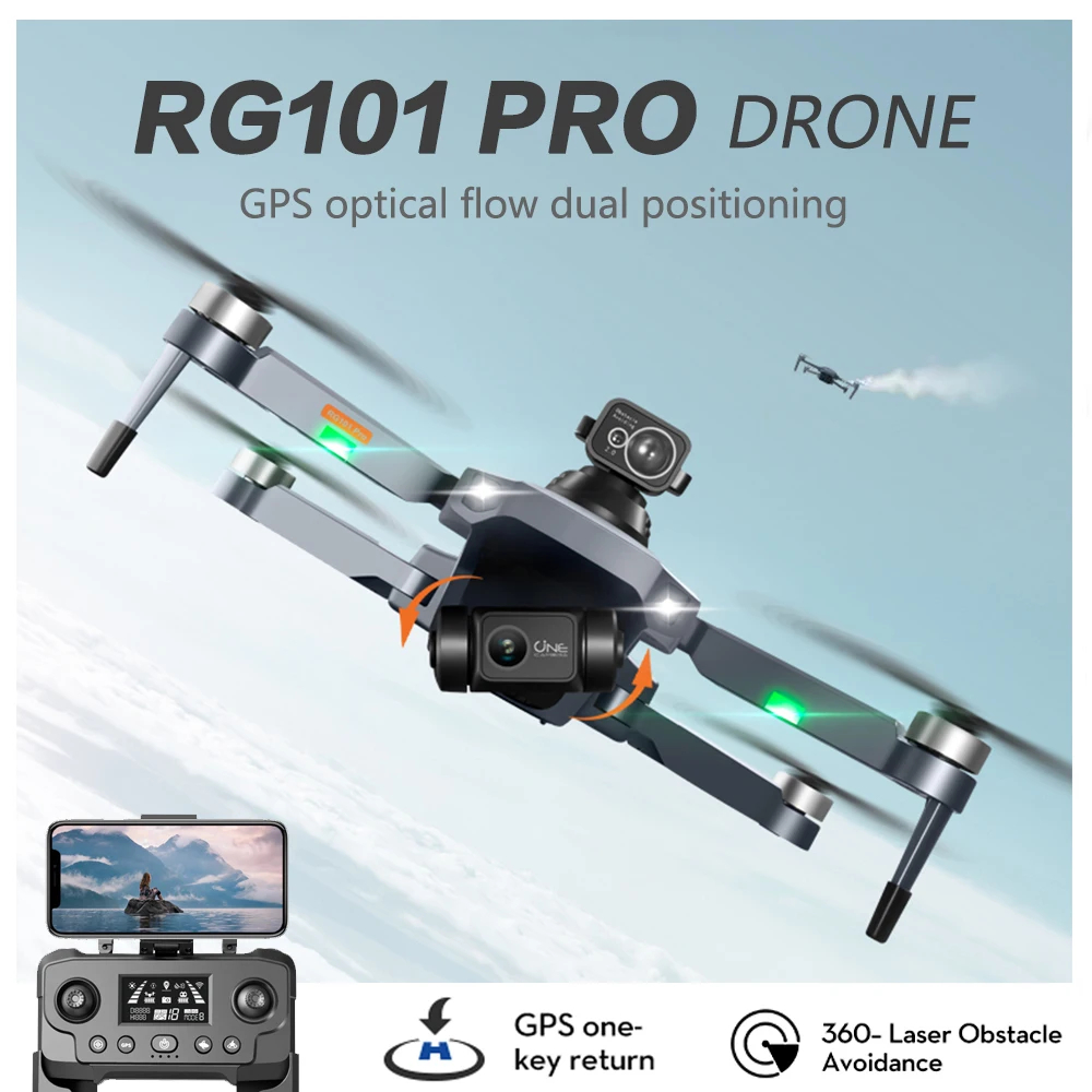 NM61984 Pro Drone 5G Wi-Fi FPV 360 Deg Laser Obstacle Avoidance 8K HD Dual Camera Brushless Motor GPS Return RC Quadcopter Drone Toys - Black