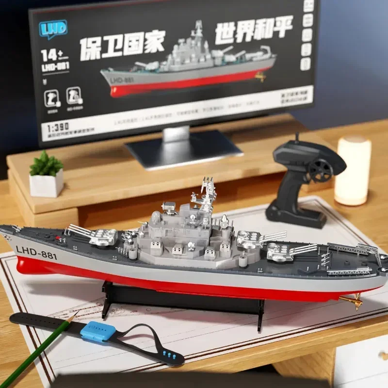 NM62014 23.6 in. 1-390 Scale Remote Control Battleship Warship Boats Large RC Electric Simulation Battle Military Boat Toy